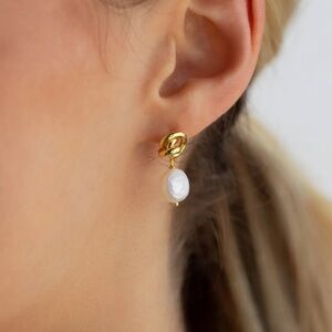 New Caitlyn Minimalist Knot Drop Pearl Earrings